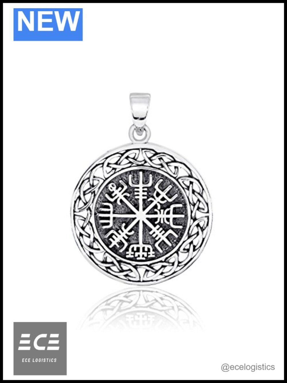 925 Sterling Silver Vegvisir Talisman Celtic Viking Pendant